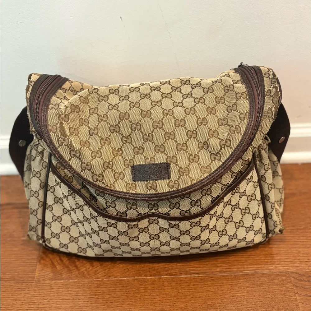 Gucci Tan and Brown Monogram Crossbody Diaper Bag